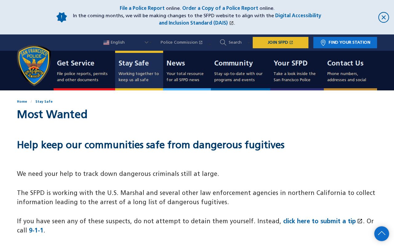 San Francisco Police Department Most Wanted page