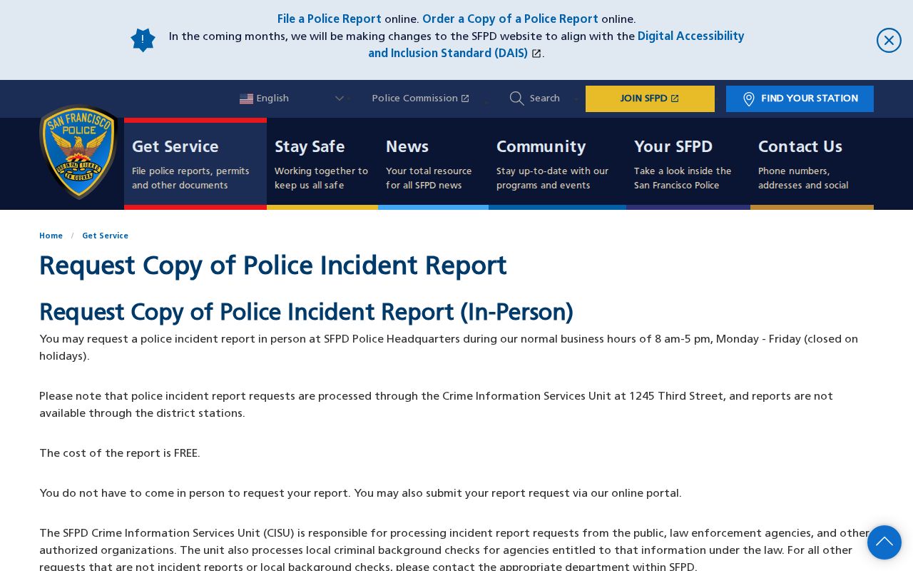 San Francisco Police incident report request page